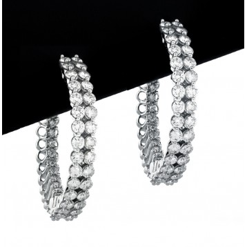 5.75 Cts. 18K White Gold Double Row Inside Out Diamond Hoop Earrings